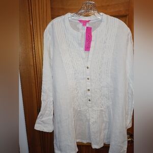 Lilly Pulitzer Sarasota Tunic In Resort White 100% Linen Sz XL NWT